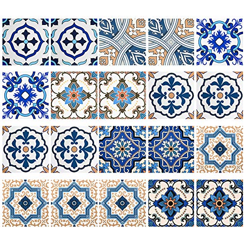 Irich 20 Pezzi 20x20 Adesivi per Piastrelle, Impermeabile 20*20CM, Fiore Blu