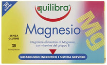 Carica l&#39;immagine nel visualizzatore di Gallery, Equilibra Integratori Alimentari, Magnesio con Vitamine del Gruppo B, Integratore Magnesio e Vitamine B1, B5 e B6, Per il Normale Metabolismo Energetico, Senza Glutine, 30 Compresse Magnesio con Vitamine Gruppo B 30 Compresse