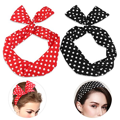 PIXNOR Filo archetto Bowknot retrò Polka Dot filo titolari di capelli per...