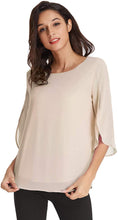 Carica l'immagine nel visualizzatore di Gallery, GRACE KARIN Camicia Donna a Manica a 3/4 Top Casual Tessuto in Chiffon Girocollo Manicotto Split
