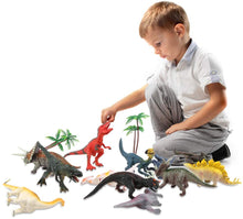 Carica l'immagine nel visualizzatore di Gallery, kramow Dinosauro Giocattolo Set di 15,Dinosauro Giocattoli per Bambini 12 Realistico Forma di Dinosauro+2 Albero+1 Libro dei Dinosauri