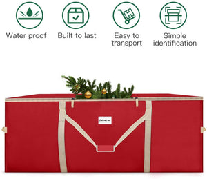 Housolution Borsa Portaoggetti per Albero di Natale, Custodia per Alberi Smontati Fino a 8 Piedi, Sacca Borsa in Oxford 600D con Manici a Fibbia e Doppia Cerniera per Alberi Artificiali, Rosso + Oro