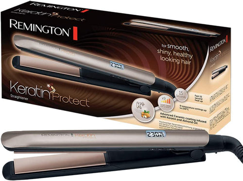 Remington Piastra per Capelli Keratin Protect S8540, Ceramica Infusa di Cheratina e Olio di Mandorle, Voltaggio Universale, Marrone dorato
