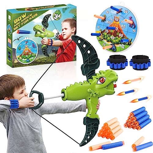 Toyzey Giochi Bambini 3 4 5 6 7 8 9 Anni, Arco e Frecce per Bambini Giocattoli Bambini 3-12 Anni Regalo Ragazzo 3-12 Anni Giochi da Esterno per Ragazzi Giocattoli Dinosauro Bambini Tiro con L'Arco