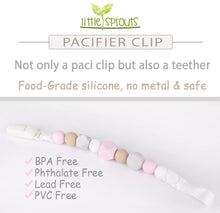 Carica l'immagine nel visualizzatore di Gallery, Little Sprouts - Catenina per ciuccio 2n1 - Moderna e alla moda - Perline in silicone con forme uniche - Ideale per massaggiagengive, coperte per neonati e bavaglini - Catenina per ciuccio per bambina
