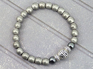 Bracciale per gli uomini in ematite nero e grigio e perle di tibetani - Ilgrandebazar