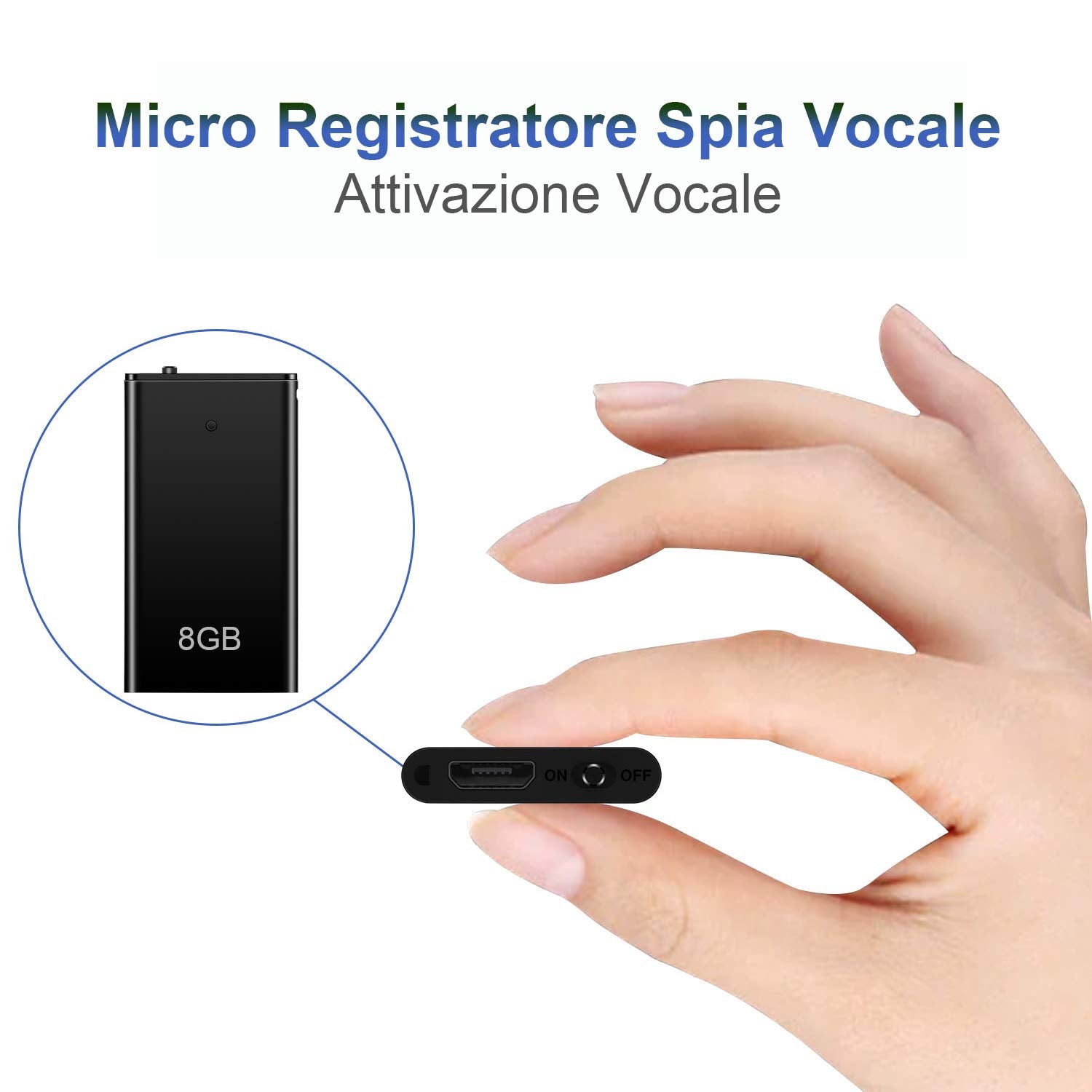 Mini Spia Registratore Vocale H+Y con Attivazione Vocale, Memoria 8 GB –