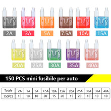 Carica l&#39;immagine nel visualizzatore di Gallery, Rovtop 150pcs Mini Fusibili Auto +1Clip (2A 3A 5A 7.5A 10A 15A 20A 25A 30A... - Ilgrandebazar