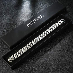 BESTEEL Acciaio Inox Bracciali Uomo Semplice Catena Cubana Bracciale Grossa... - Ilgrandebazar