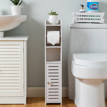 Carica l&#39;immagine nel visualizzatore di Gallery, AOJEZOR Porta carta igienica, Colonnina con portarotolo, Piantana portarotolo e portascopino 2 in 1, Mobile Bagno, Bianco Realizzato (Bianco), PVC