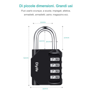 Lucchetto Combinazione, [Confezione Da 2] [Nuova Versione] Diyife Nero - Ilgrandebazar
