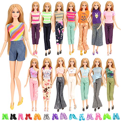 Miunana 20 Articoli Fatti A 5 Abiti + 5 Pantaloni + 10 Pcs Scarpe Per Barbie