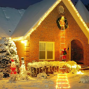 Scala LED Con Babbo Natale Luminoso da Esterno ed Interno, Decorazioni Natalizie Multifunzione 8 Modalità Controllo via App e Telecomando, Impermeabile IP44 Bianco Caldo e RGB