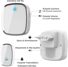 Carica l'immagine nel visualizzatore di Gallery, YYQ Campanello Senza Fili da Esterno Impermeabile IP44, Wireless Doorbell con Raggio d’Azione 300M, Indicatore LED, 1 Trasmettitore Pulsante e 2 Ricevitori, 5 Volume Regolabile, 36 Suonerie (Bianco)