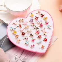 Carica l'immagine nel visualizzatore di Gallery, ZoneYan Anelli Bambina Regolabili 36 Pezzi Anelli per Bambini con Vetrina a Forma di Cuore Regolabili Anelli Gioielli