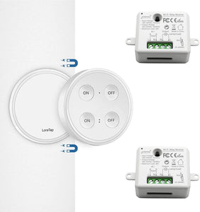 Paio Interruttore per Luce Senza Fili, LoraTap Interruttore Remoto con Base Magnetica + 2 Ricevitore a Relè, Telecomando 200m 230V, On/Off Switch Wireless per Lampade e Apparecchi Elettrici
