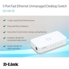 Carica l&#39;immagine nel visualizzatore di Gallery, D-Link GO-SW-5E Switch Desktop, 5 Porte RJ45 Fast Ethernet 5 Porte, Bianco - Ilgrandebazar
