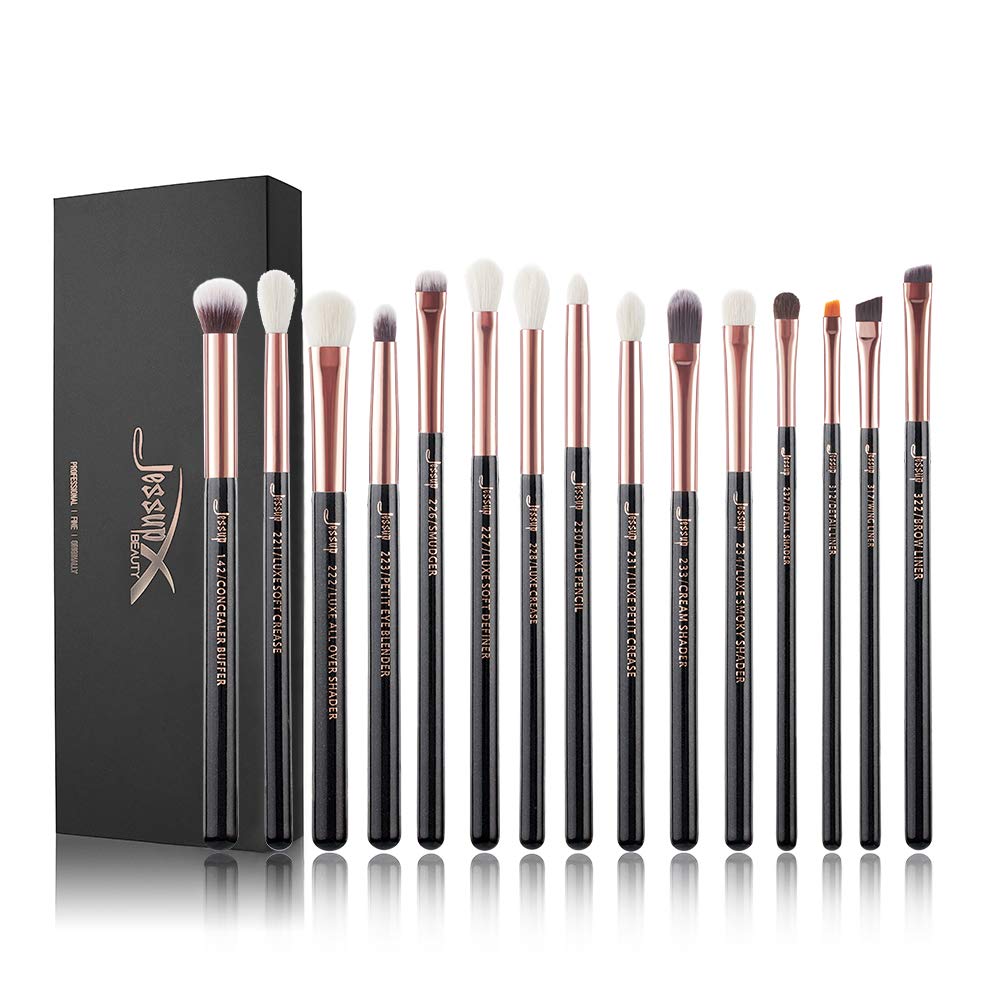 Jessup 15Pz Pennelli Trucco Professionale Set Occhi Pearl Black & Rose Gold - Ilgrandebazar