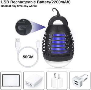 yipin Lampada Antizanzara Elettrica per Esterno&Interno,2-in-1 Lampada Anti-zanzara & Lanterna da Campeggio Lampada da Tenda IP67 Antipioggia Bug Zapper LED Carica della Lampada Tramite USB 2200mAh