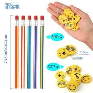 FEPITO gadget compleanno bambini 62 pezzi, 32 pcs erasers+30 pencils, blu - Ilgrandebazar