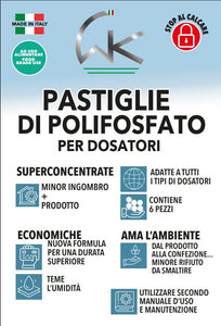WK Ricariche di Polifosfati in Pastiglie pronte all'uso per Dosatori di caldaie | Cartucce universali per dosatori| 10 pezzi | Ricarica super concentrata | Made in Italy
