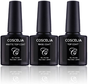 Coscelia kit 10pc semipermanenti per unghie il Top coat il Base coat e il Matt Top coat Smalto per Unghie gel semipermanente gel ricostruzione unghie