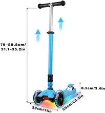 Carica l'immagine nel visualizzatore di Gallery, IMMEK Monopattino Pieghevole 3 Ruotes per Bambino e Bambina 3 a 14 Anni Bambini Giocattoli Regali Scooter Manubrio Altezza Regolabile con Tre Luce LED Ruotes Carico Massimo 50KG (Blu)
