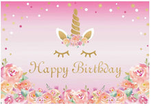 Carica l'immagine nel visualizzatore di Gallery, LUOEM Unicorno a tema Photo Background Unicorno Birthday Party Photo Background per bambini Baby Kids Girls Toddles Sfondo Baby Shower Festa di compleanno Fiori Sfondo pavimento 90x150cm