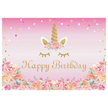 Carica l'immagine nel visualizzatore di Gallery, LUOEM Unicorno a tema Photo Background Unicorno Birthday Party Photo Background per bambini Baby Kids Girls Toddles Sfondo Baby Shower Festa di compleanno Fiori Sfondo pavimento 90x150cm