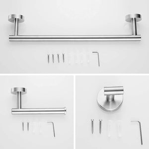 Hoomtaook Set da bagno 304 Portasciugamani in Acciaio Inossidabile per Bagni 3 in 1 Portasciugamani Porta Carta Igienica a Parete Finitura Spazzolata Installazione Trapano Superficiale Argento