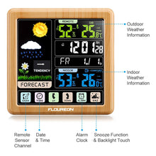 Carica l&#39;immagine nel visualizzatore di Gallery, FLOUREON Stazione Meteorologica Automatica Digitale Wireless Colore del legno - Ilgrandebazar