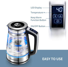 Carica l&#39;immagine nel visualizzatore di Gallery, Bollitore Elettrico in vetro, Bosenkitchen 1.7L Impostazione della temperatura (40 ℃ -100 ℃) Bollitore con filtro rimovibile, funzione di mantenimento del calore e protezione contro il ,BPA Free 2200w