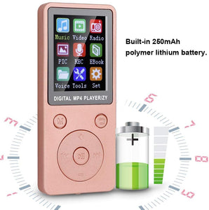 Musica MP3 MP4 Player 8G Bluetooth Schermo da 1,8 pollici Mini Lettore portatile Supporto 32G Memory Card Pulsante tondo, Supporto musica, Radio, Registrazione, Video Regalo per bambini(Oro)