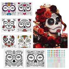 Carica l'immagine nel visualizzatore di Gallery, ZERHOK Halloween Tatuaggi di Faccia,8 PCS Halloween Tatuaggi Temporanei Moda Decorazione Festa a Tema Halloween Festa in Festa di Trucco