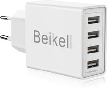 Carica l'immagine nel visualizzatore di Gallery, Caricatore USB, Beikell Caricatore USB da Muro a 4 Porte 5A / 25W con Tecnologia Smart-Adaptive di ricarica rapida