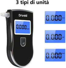 Carica l'immagine nel visualizzatore di Gallery, Drivaid Etilometro Portatile Digitale, Alcool Test Professionale con Schermo LED Display, Breath Analyzer incluir 20 Boccagli, 3 x batterie AAA incluseSensore Semiconduttore
