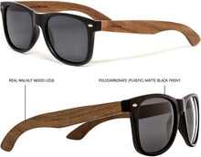 Carica l&#39;immagine nel visualizzatore di Gallery, GOWOOD Occhiali da sole uomo e donna in legno di noce con fronte nero matte e lenti polarizzate