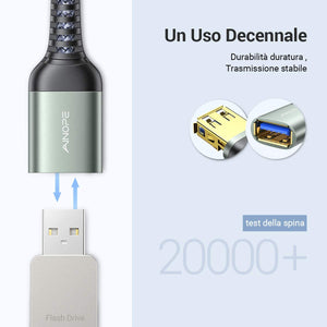 AINOPE 2-Pezzi 2M Cavo Prolunga USB 3.0 Maschio A Femmina A 5Gbps Cavo Estensione USB 3.0 Placcato Oro per Chiavetta USB, Hub USB, Disco Rigido Esterno, Mouse, Stampante, Gamepad, ecc