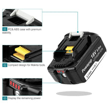 Carica l&#39;immagine nel visualizzatore di Gallery, Powayup BL1850B Sostituzione per Makita Batteria 18V 5.0Ah BL1850 5.0Ah, Nero