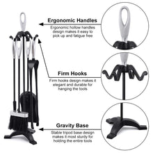 Carica l&#39;immagine nel visualizzatore di Gallery, Set di Strumenti per Caminetti 5 Pezzi, Porta Attrezzi, Black&amp;silver - Ilgrandebazar