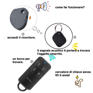 Key Finder, cercatore Chiave Portachiavi Wireless con 4 riceventi, Pet Black - Ilgrandebazar