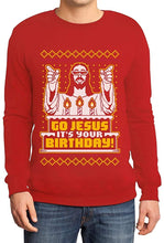 Carica l&#39;immagine nel visualizzatore di Gallery, Shirtgeil Maglione Brutto di Natale per Lui - Go Jesus It&#39;s Your Birthday Felpa da Uomo