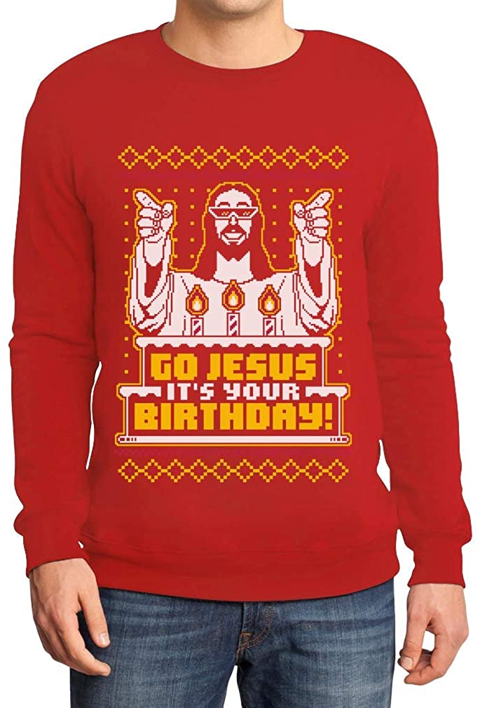 Shirtgeil Maglione Brutto di Natale per Lui - Go Jesus It's Your Birthday Felpa da Uomo