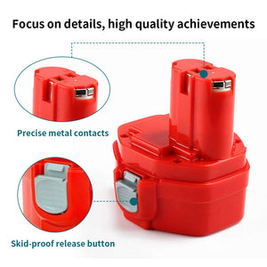 2 x Powayup 14.4V 3.0Ah 1420 NI-MH Sostituzione per Makita 3.0Ah-2, Rosso - Ilgrandebazar