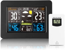 Carica l'immagine nel visualizzatore di Gallery, OurLeeme Stazione meteorologica Wireless, previsioni digitali Indoor Outdoor Termometro Temperatura umidità Allarme Meteo Orologio 3 Livelli Retroilluminazione (Nero)