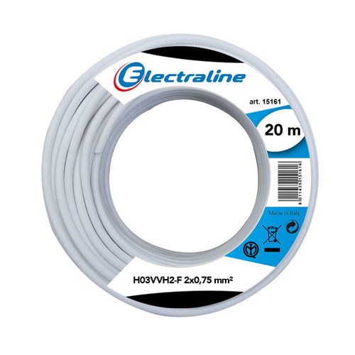 Electraline 10904 Piattina Indivisibile H03VVH2-F, Sezione 2x0.75 mm, Bianco - Ilgrandebazar