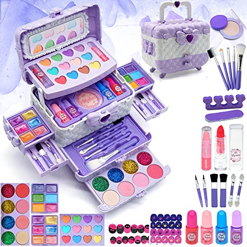 Set di Trucchi per Bambini e Bambine - Viola 57 Pezzi, Set da Trucco per Bambini, per Ragazze, per Halloween, Natale, Compleanno, per Ragazze 4, 5, 6, 7, 8, 9, 10-12 anni