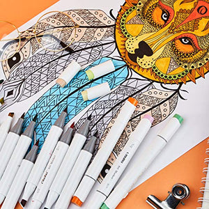 Ohuhu - Set di 48 pennarelli colorati con punta doppia, pennello e 48 Colorés