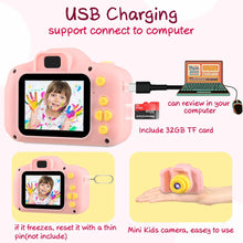 Carica l'immagine nel visualizzatore di Gallery, Fotocamera per Bambini Fotocamera Digitale Portatile con Scheda SD 32 GB TF Card HD da 2 Pollici 1080P Mini Ricaricabile Videocamera per Giocattoli Regalo Ragazzi Ragazze da 3 a 12 Anni (Rosa)