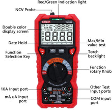 Carica l'immagine nel visualizzatore di Gallery, Taiss/6000 conteggi Multimetro Multifunzione a Portata Automatica NCV,AC,DC Rilevatore di Corrente Tester Elettronico a diodi,Tester Multimetro Senza Contatto con Retroilluminazione LCD Rosso TA118A